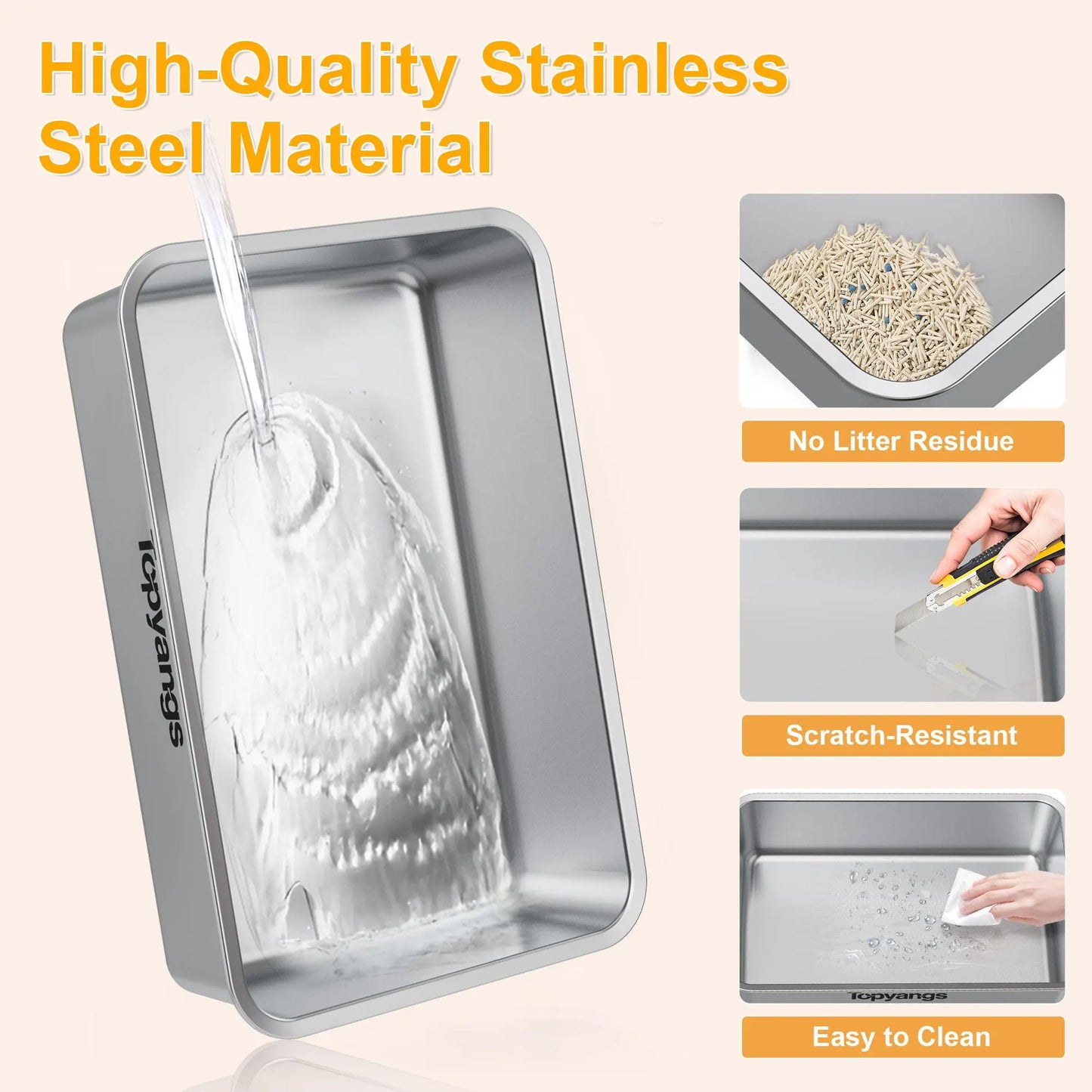 XL Stainless Steel Cat Litter Box 2-Pack – High-Sided & Easy Clean