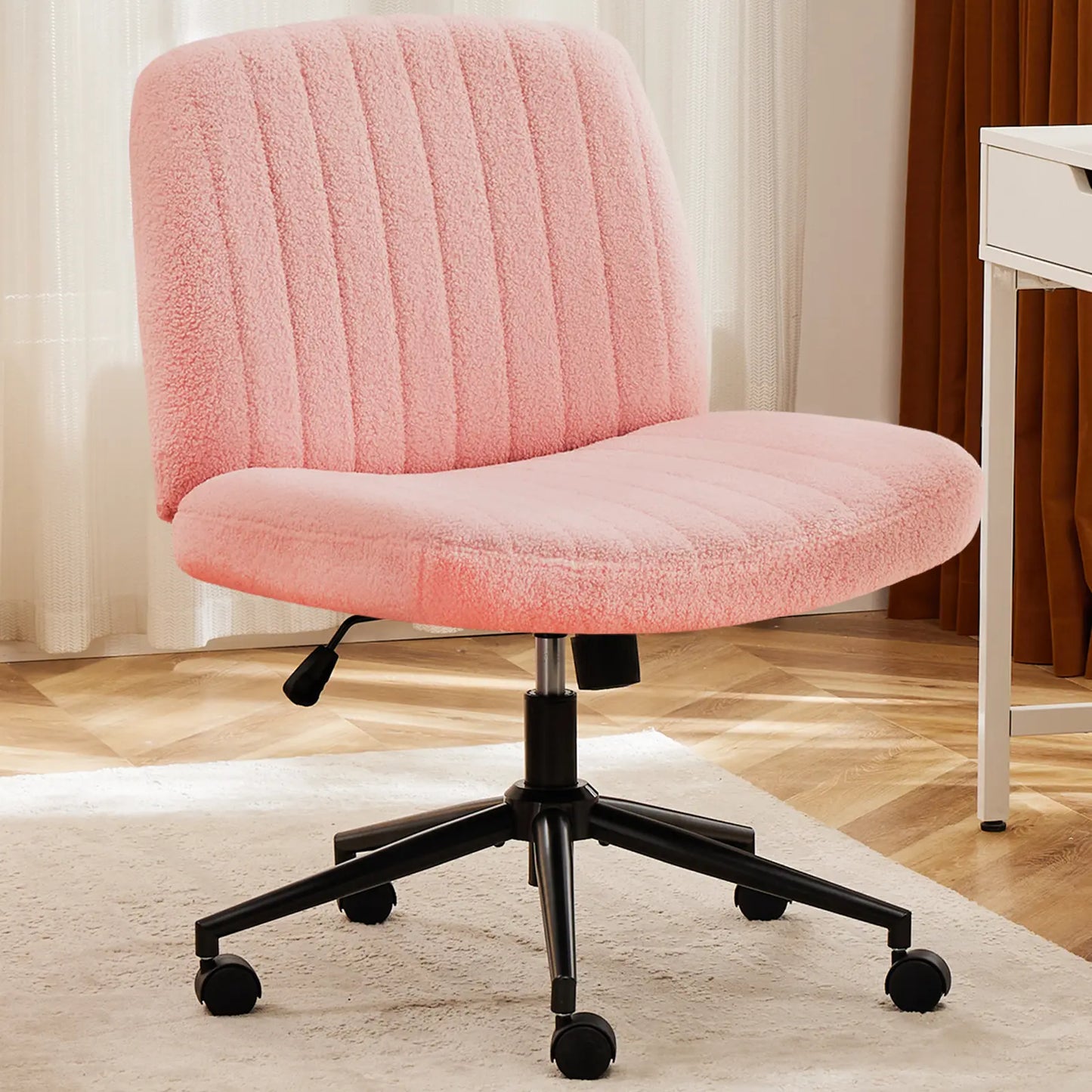 Wide Cross Legged Office Chair with Thick Cushion, Swivel & Rocking Function