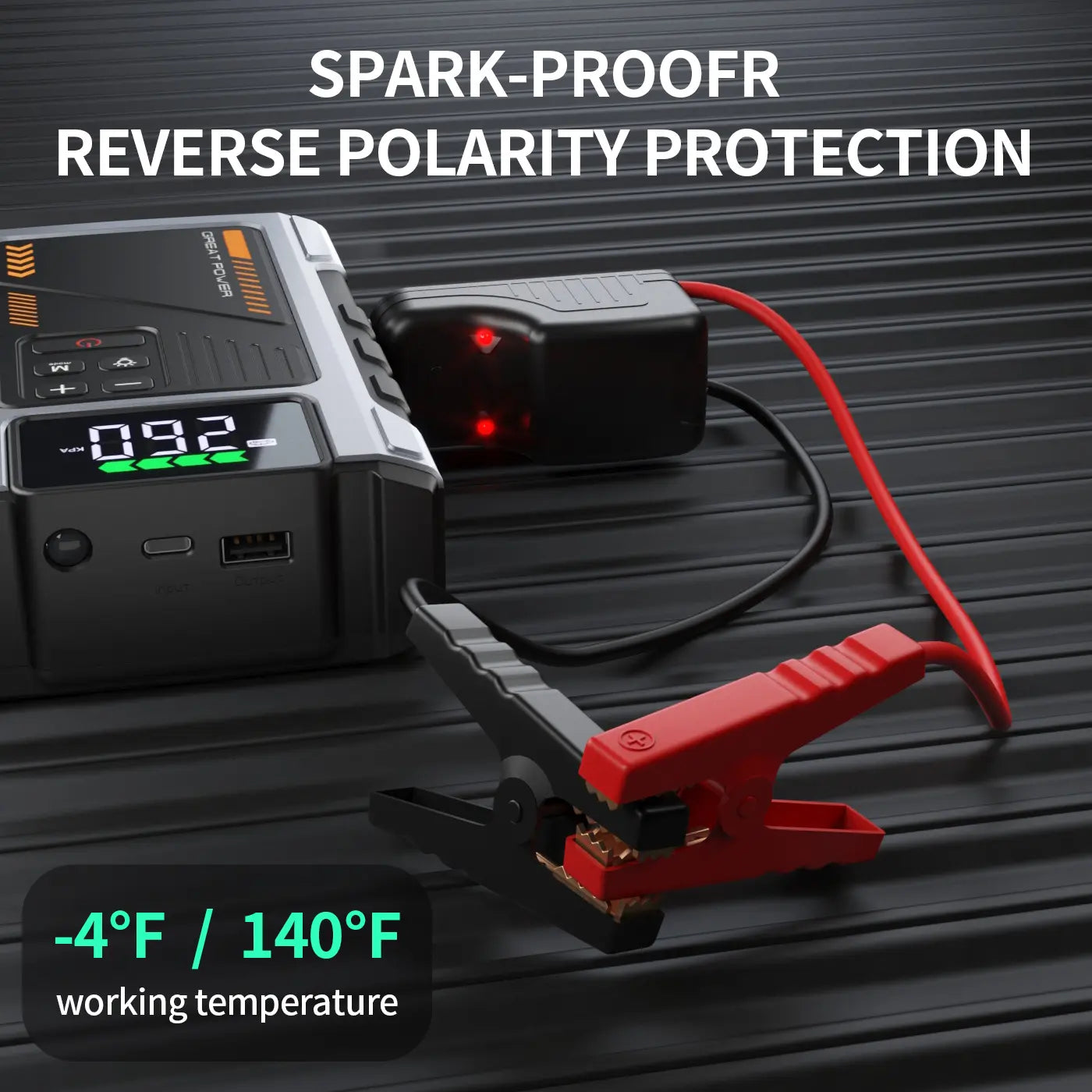 Portable Car Jump Starter with Air Compressor, 150 PSI Inflator & LED Light