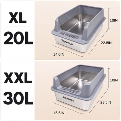 XL Stainless Steel Cat Litter Box 2-Pack – High-Sided & Easy Clean