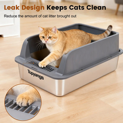 XL Stainless Steel Cat Litter Box 2-Pack – High-Sided & Easy Clean