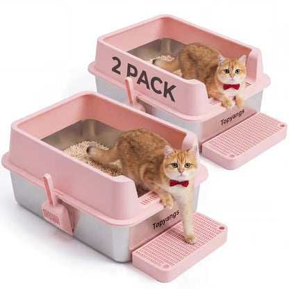 XL Stainless Steel Cat Litter Box 2-Pack – High-Sided & Easy Clean