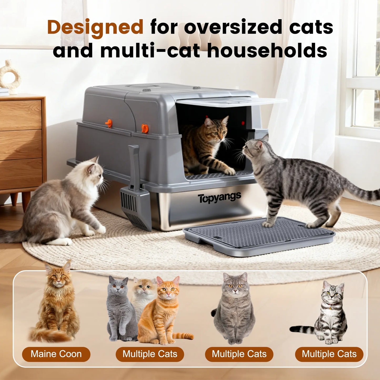 Stainless Steel Cat Litter Box with Lid – High-Sided & Leak-Proof