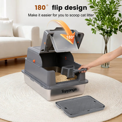 Stainless Steel Cat Litter Box with Lid – High-Sided & Leak-Proof