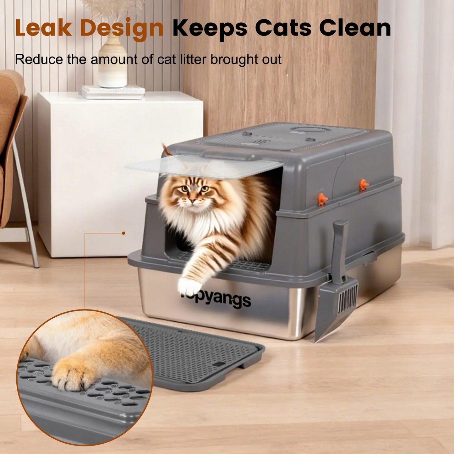 Stainless Steel Cat Litter Box with Lid – High-Sided & Leak-Proof