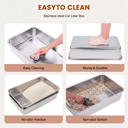 Topyangs XL Sifting Litter Box – Stainless Steel, Easy-to-Clean Catbox with High Sides