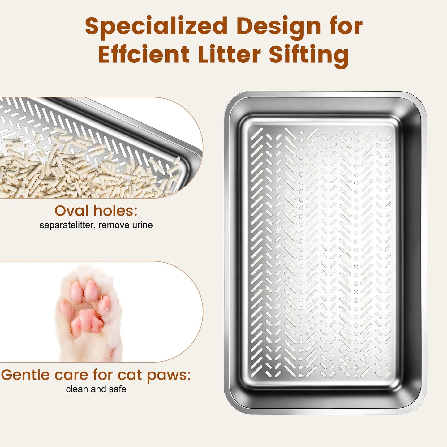 Topyangs XL Sifting Litter Box – Stainless Steel, Easy-to-Clean Catbox with High Sides