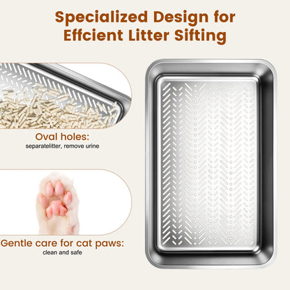 Topyangs XL Sifting Litter Box – Stainless Steel, Easy-to-Clean Catbox with High Sides