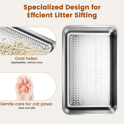 Topyangs XL Sifting Litter Box – Stainless Steel, Easy-to-Clean Catbox with High Sides