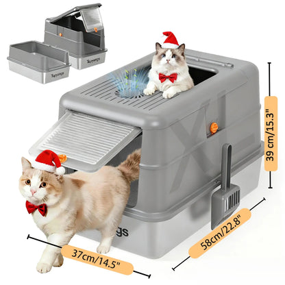 XL Stainless Steel Cat Litter Box with Lid – Splash-Proof & Easy Clean