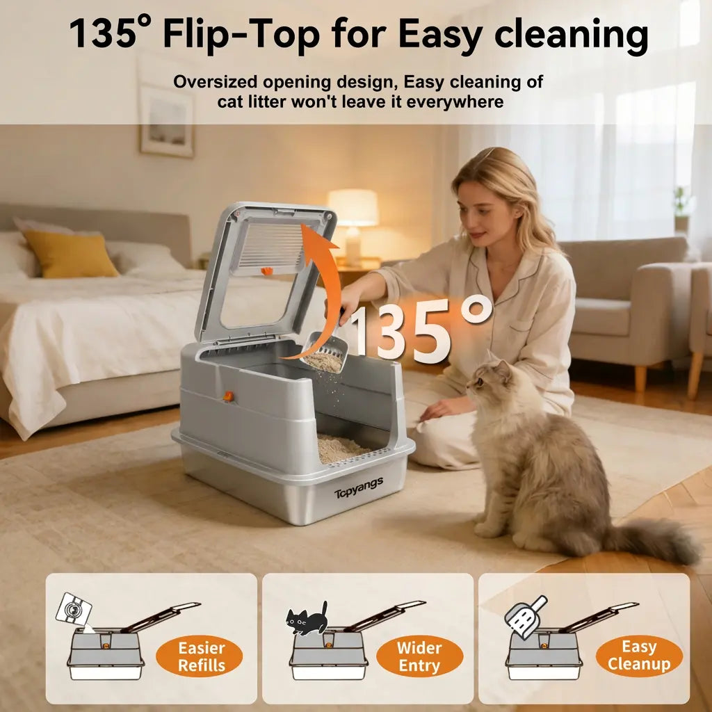 XL Stainless Steel Cat Litter Box with Lid – Splash-Proof & Easy Clean