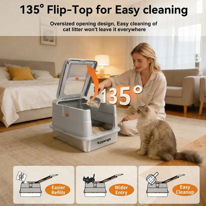 XL Stainless Steel Cat Litter Box with Lid – Splash-Proof & Easy Clean