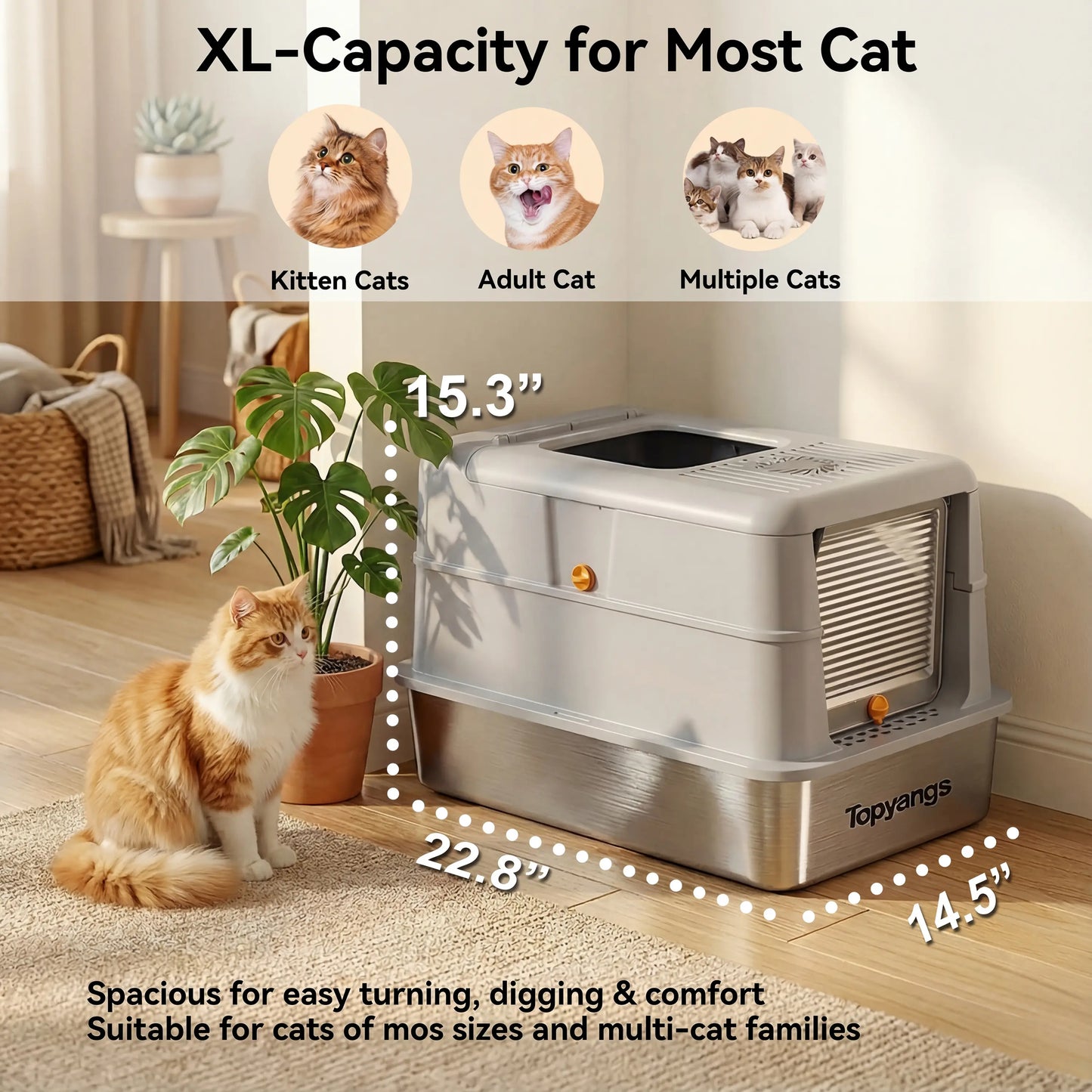 XL Stainless Steel Cat Litter Box with Lid – Splash-Proof & Easy Clean