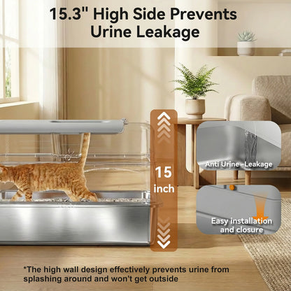 XL Stainless Steel Cat Litter Box with Lid – Splash-Proof & Easy Clean