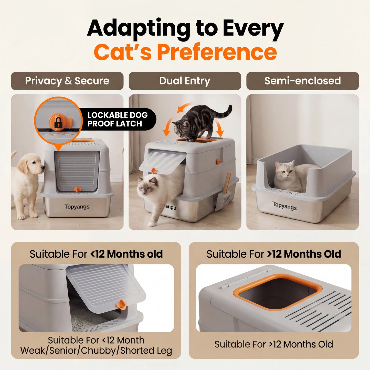 XL Stainless Steel Cat Litter Box with Lid – Splash-Proof & Easy Clean