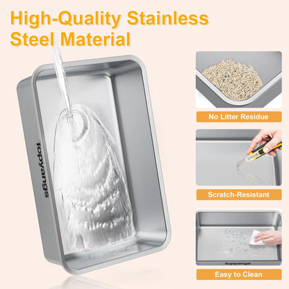 XL Stainless Steel Cat Litter Box with Lid – Splash-Proof & Easy Clean