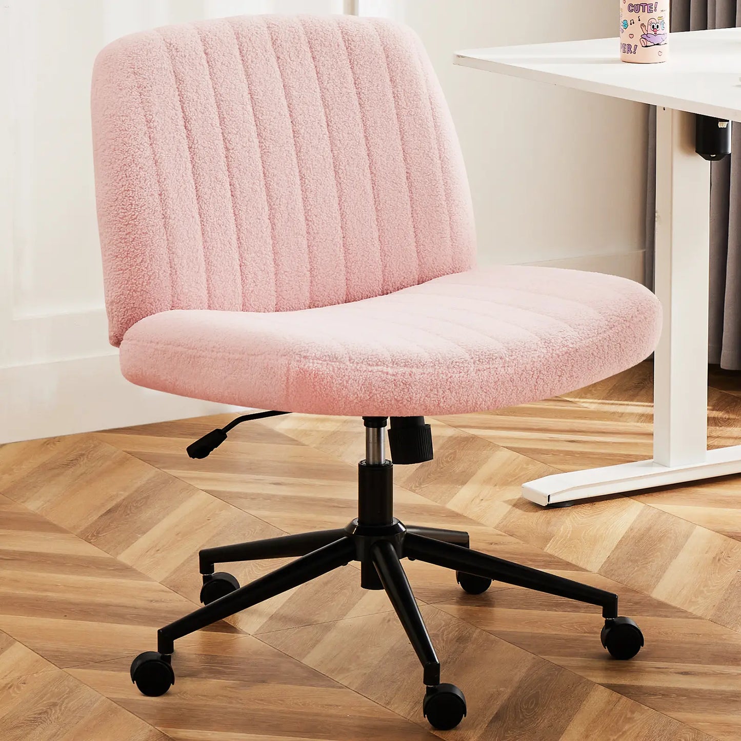 Wide Cross Legged Office Chair with Thick Cushion, Swivel & Rocking Function