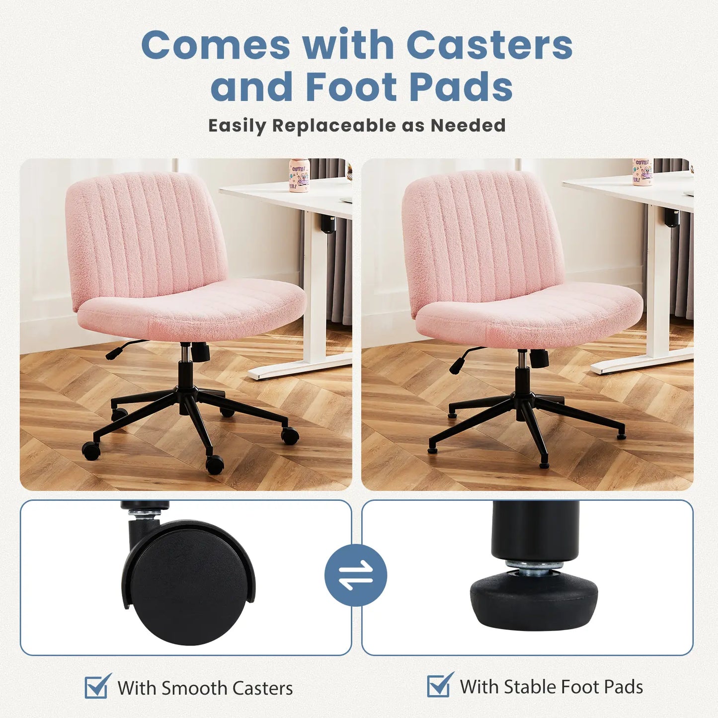 Wide Cross Legged Office Chair with Thick Cushion, Swivel & Rocking Function