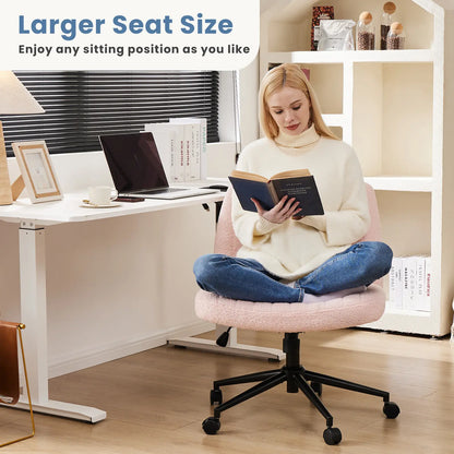 Wide Cross Legged Office Chair with Thick Cushion, Swivel & Rocking Function