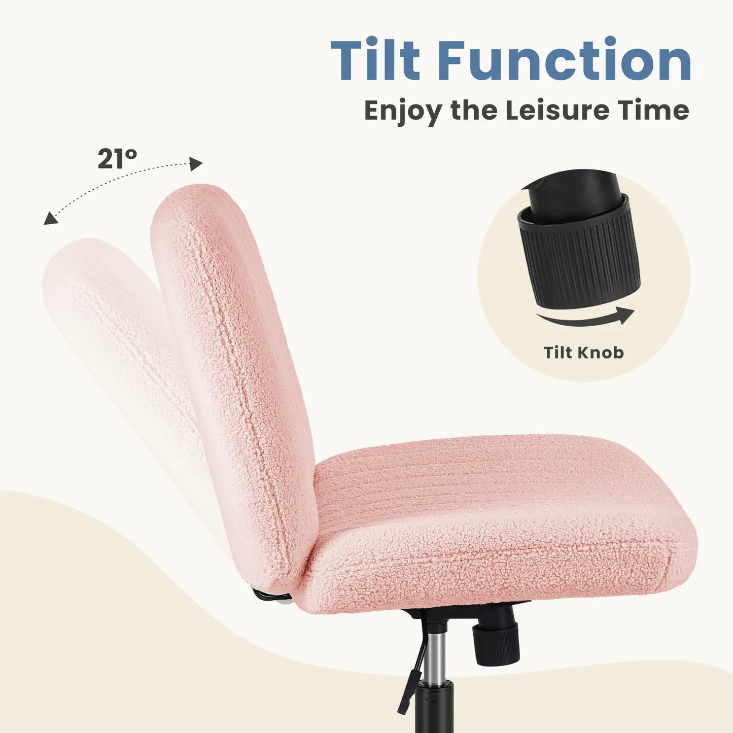 Wide Cross Legged Office Chair with Thick Cushion, Swivel & Rocking Function
