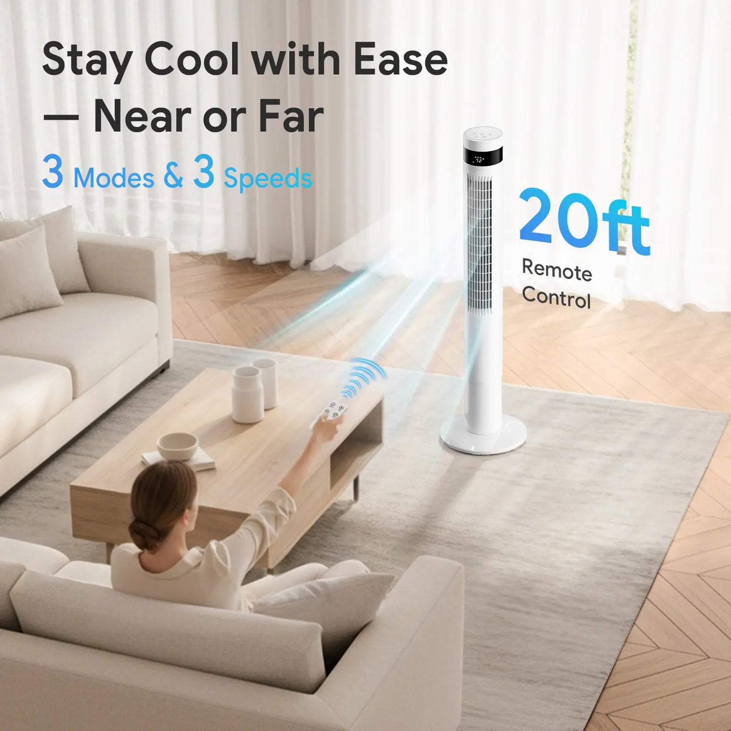 Smart Tower Fan with Quiet Cooling, Remote Control & Oscillation