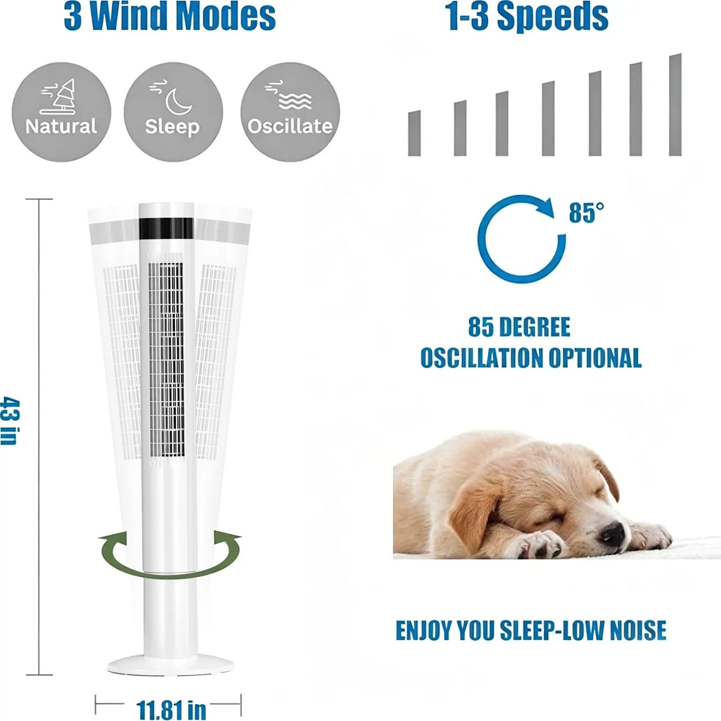 Smart Tower Fan with Quiet Cooling, Remote Control & Oscillation