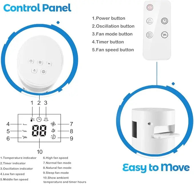 Smart Tower Fan with Quiet Cooling, Remote Control & Oscillation